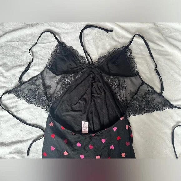 Heart Print Black Lace Shorts One-Piece sexy sleepwear/lingerie - Picture 3 of 5